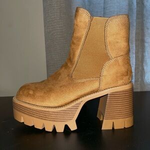 Tan Suede Platform Ankle Boots